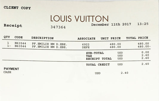 Louis Vuitton Receipt #347364