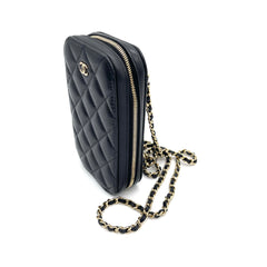 CHANEL Zip Around Phone Case Chain Shoulder Bag – Black Grained Calfskin CHANEL Zip Around Phone Case Chain Shoulder Bag – Black Grained Calfskin