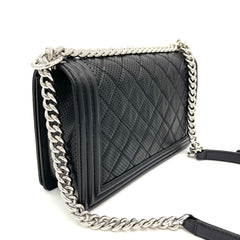 CHANEL Perforated Lambskin Quilted New Medium Boy Flap Black 2014 CHANEL Perforated Lambskin Quilted New Medium Boy Flap Black 2014