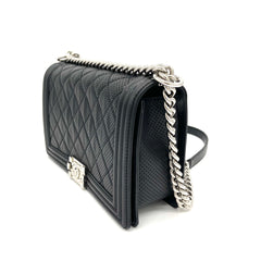 CHANEL Perforated Lambskin Quilted New Medium Boy Flap Black 2014 CHANEL Perforated Lambskin Quilted New Medium Boy Flap Black 2014