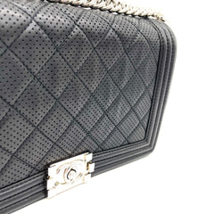 CHANEL Perforated Lambskin Quilted New Medium Boy Flap Black 2014 CHANEL Perforated Lambskin Quilted New Medium Boy Flap Black 2014
