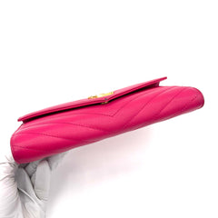 SAINT LAURENT Grain De Poudre Matelasse Chevron Monogram Flap Wallet Pink SAINT LAURENT Grain De Poudre Matelasse Chevron Monogram Flap Wallet Pink