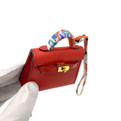 Hermes Kelly Twilly Bag Charm Fauve Palladium Tadelakt Leather Limited Edition