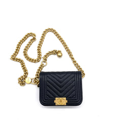 CHANEL Micro Chevron Boy Belt Bag – Black Caviar with Gold-Tone Hardware CHANEL Micro Chevron Boy Belt Bag – Black Caviar with Gold-Tone Hardware