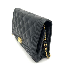 CHANEL Caviar Quilted Boy Wallet On Chain WOC Black