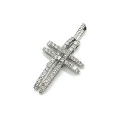 18k White Gold & Diamonds Hollow Cross Pendant