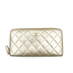 Chanel Long Zip Wallet, Gold Lambskin with Gold Hardware 2016-2017 Chanel Long Zip Wallet, Gold Lambskin with Gold Hardware 2016-2017