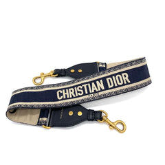 CHRISTIAN DIOR Canvas Embroidered Shoulder Strap Blue CHRISTIAN DIOR Canvas Embroidered Shoulder Strap Blue