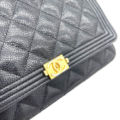 CHANEL Caviar Quilted Boy Wallet On Chain WOC Black