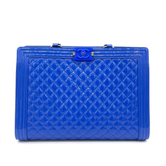 CHANEL Boy Shopping Tote Blue Patent Leather 2015 CHANEL Boy Shopping Tote Blue Patent Leather 2015