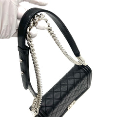 CHANEL Perforated Lambskin Quilted New Medium Boy Flap Black 2014 CHANEL Perforated Lambskin Quilted New Medium Boy Flap Black 2014