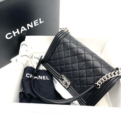 CHANEL Perforated Lambskin Quilted New Medium Boy Flap Black 2014 CHANEL Perforated Lambskin Quilted New Medium Boy Flap Black 2014