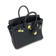 HERMES Togo Matte Alligator Birkin Touch 25 Black