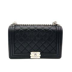 CHANEL Perforated Lambskin Quilted New Medium Boy Flap Black 2014 CHANEL Perforated Lambskin Quilted New Medium Boy Flap Black 2014
