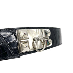 Hermès Black Crocodile Collier de Chien Belt 90(Repaired to size 85)