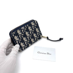 CHRISTIAN DIOR Oblique Zip Coin Pouch Blue CHRISTIAN DIOR Oblique Zip Coin Pouch Blue