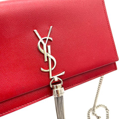 SAINT LAURENT 텍스처 가죽 스몰 클래식 모노그램 케이트 태슬 사첼 레드 SAINT LAURENT 텍스처 가죽 스몰 클래식 모노그램 케이트 태슬 사첼 레드