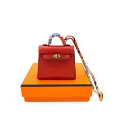 Hermes Kelly Twilly Bag Charm Fauve Palladium Tadelakt Leather Limited Edition