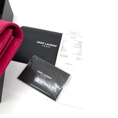 SAINT LAURENT Grain De Poudre Matelasse Chevron Monogram Flap Wallet Pink SAINT LAURENT Grain De Poudre Matelasse Chevron Monogram Flap Wallet Pink