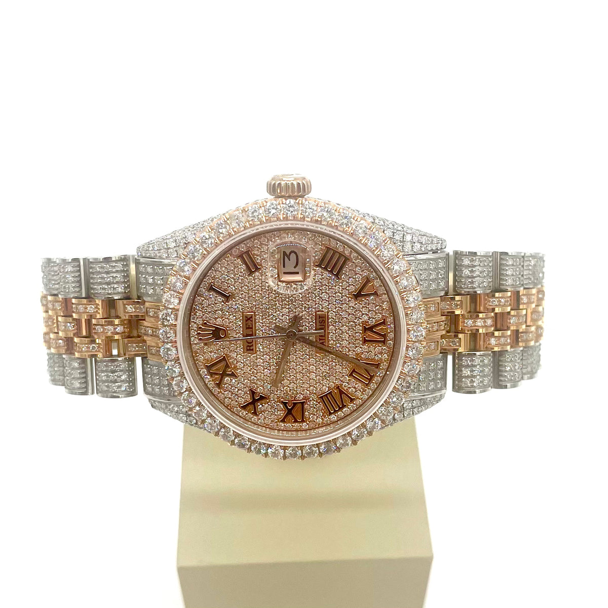 Rolex 1601 Date Just Full setting diamonds (Serial # 2383872 ) ROLEX 36MM ROSE GOLD ICED OUT DATEJUST ARABIC DIAL WITH JUBILEE BAND | NATURAL VS1 15CT