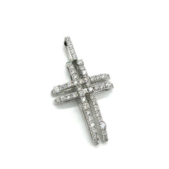 18k White Gold & Diamonds Hollow Cross Pendant