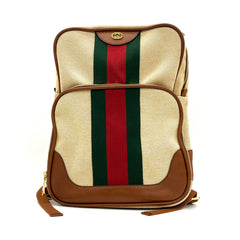 Gucci  Vintage Canvas Calfskin Web Backpack Sand Light Cuir Gucci  Vintage Canvas Calfskin Web Backpack Sand Light Cuir