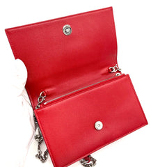 SAINT LAURENT Textured-Leather Small Classic Monogram Kate Tassel Satchel Red