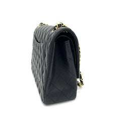 CHANEL Lambskin Quilted Jumbo Double Flap in Black and Gold