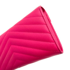 SAINT LAURENT Grain De Poudre Matelasse Chevron Monogram Flap Wallet Pink