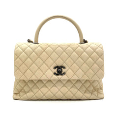 CHANEL Caviar Quilted Medium Coco Handle Flap Beige 2017