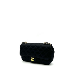 Chanel Satin Black Single Mini Flap Bag with Champagne Gold Hardware 2015-2016 Chanel Satin Black Single Mini Flap Bag with Champagne Gold Hardware 2015-2016