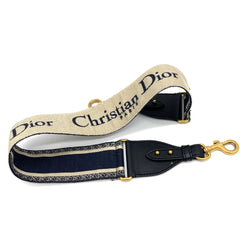 CHRISTIAN DIOR Canvas Embroidered Shoulder Strap Blue CHRISTIAN DIOR Canvas Embroidered Shoulder Strap Blue