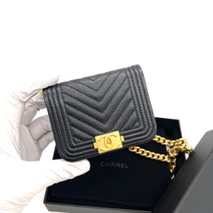 CHANEL Micro Chevron Boy Belt Bag – Black Caviar with Gold-Tone Hardware CHANEL Micro Chevron Boy Belt Bag – Black Caviar with Gold-Tone Hardware