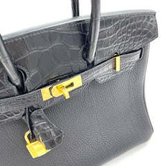 HERMES Togo Matte Alligator Birkin Touch 25 Black