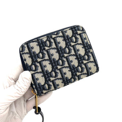 CHRISTIAN DIOR Oblique Zip Coin Pouch Blue CHRISTIAN DIOR Oblique Zip Coin Pouch Blue