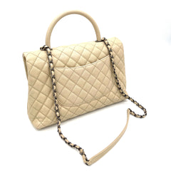 CHANEL Caviar Quilted Medium Coco Handle Flap Beige 2017