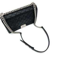 CHANEL Perforated Lambskin Quilted New Medium Boy Flap Black 2014 CHANEL Perforated Lambskin Quilted New Medium Boy Flap Black 2014