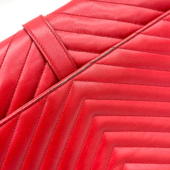 Saint Laurent  Grain De Poudre Matelasse Chevron Large Monogram Satchel Lipstick Red 2013 Saint Laurent  Grain De Poudre Matelasse Chevron Large Monogram Satchel Lipstick Red 2013