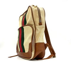 Gucci  Vintage Canvas Calfskin Web Backpack Sand Light Cuir Gucci  Vintage Canvas Calfskin Web Backpack Sand Light Cuir