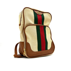 Gucci  Vintage Canvas Calfskin Web Backpack Sand Light Cuir Gucci  Vintage Canvas Calfskin Web Backpack Sand Light Cuir
