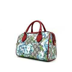 Gucci  GG Supreme Monogram Blooms Small Boston Beige Blue Navy Hibiscus Red Gucci  GG Supreme Monogram Blooms Small Boston Beige Blue Navy Hibiscus Red