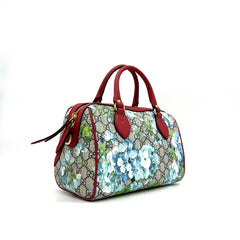 Gucci  GG Supreme Monogram Blooms Small Boston Beige Blue Navy Hibiscus Red Gucci  GG Supreme Monogram Blooms Small Boston Beige Blue Navy Hibiscus Red