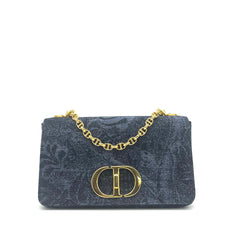 CHRISTIAN DIOR Navy Floral Denim Medium Caro Chain Bag CHRISTIAN DIOR Navy Floral Denim Medium Caro Chain Bag