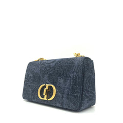 CHRISTIAN DIOR Navy Floral Denim Medium Caro Chain Bag CHRISTIAN DIOR Navy Floral Denim Medium Caro Chain Bag