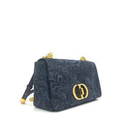 CHRISTIAN DIOR Navy Floral Denim Medium Caro Chain Bag CHRISTIAN DIOR Navy Floral Denim Medium Caro Chain Bag