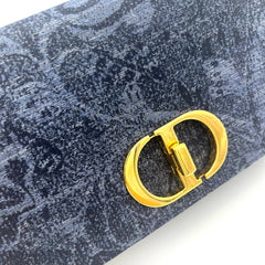 CHRISTIAN DIOR Navy Floral Denim Medium Caro Chain Bag CHRISTIAN DIOR Navy Floral Denim Medium Caro Chain Bag