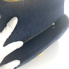 CHRISTIAN DIOR Navy Floral Denim Medium Caro Chain Bag CHRISTIAN DIOR Navy Floral Denim Medium Caro Chain Bag