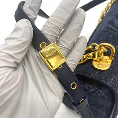 CHRISTIAN DIOR Navy Floral Denim Medium Caro Chain Bag CHRISTIAN DIOR Navy Floral Denim Medium Caro Chain Bag