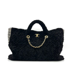 Chanel CC Chain Shopping Tote Quilted Shearling with Tweed Large 2020 Chanel CC Chain Shopping Tote Quilted Shearling with Tweed Large 2020