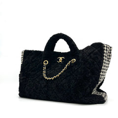 Chanel CC Chain Shopping Tote Quilted Shearling with Tweed Large 2020 Chanel CC Chain Shopping Tote Quilted Shearling with Tweed Large 2020